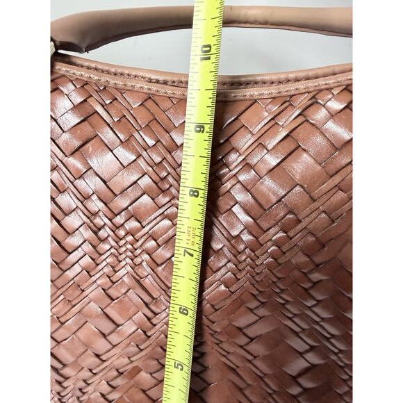 Cole Haan Genevieve Leather Woven Tote In Brown Leather Handbag 16x9.5x6 In - Picture 9 of 10